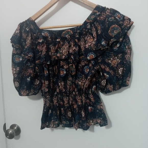 Ulla Johnson warner Floral Puff sleeve Peplum blouse ruffled neckline/Waist sz 2 - Picture 8 of 8